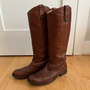 FRYE Melissa Button Tall Boot size 9.5 cognac chestnut leather